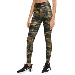 Nike One Women's Mid-Rise Shiny Buttery Camo Leggings Green Size Small